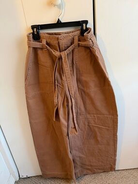 twik Wide-Leg Paperbag Waist Pants in Brown